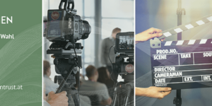 Videoproduktionen-Banner mit dem Text: Stream aus Ihrer Location nach Wahl, Pressekonferenzen, Kongresse, Generalversammlungen, Mitarbeiter*innen-Events, +4314041670, video@braintrust.at